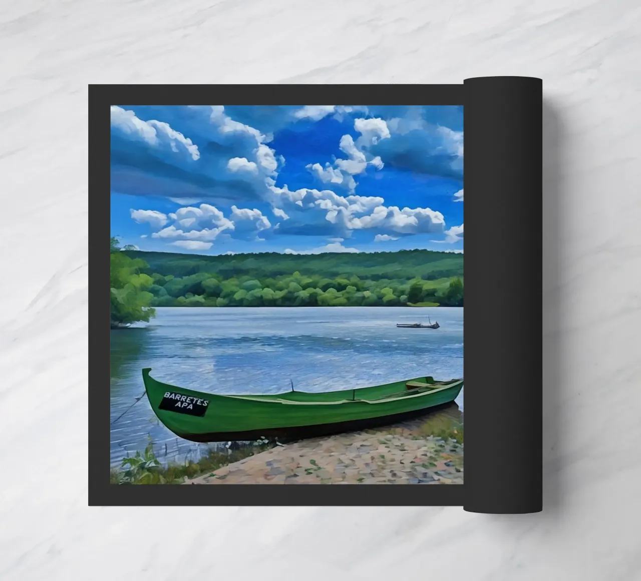 Fiume tranquillo con barca sul fiume Tago, Almourol, Portogallo zerbino da Hecate Pim Designs