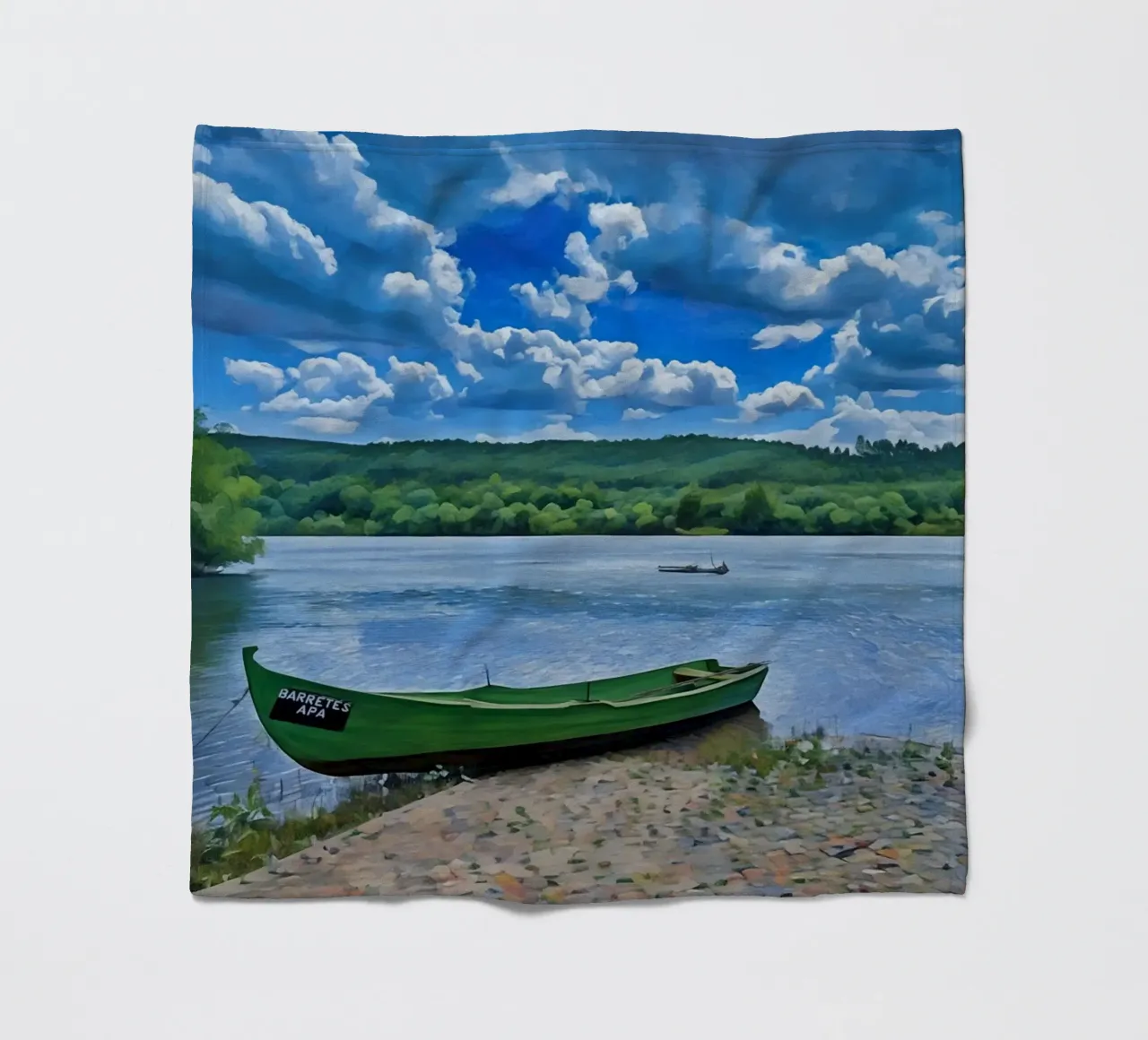 Fiume tranquillo con barca sul fiume Tago, Almourol, Portogallo coperta in pile da Hecate Pim Designs
