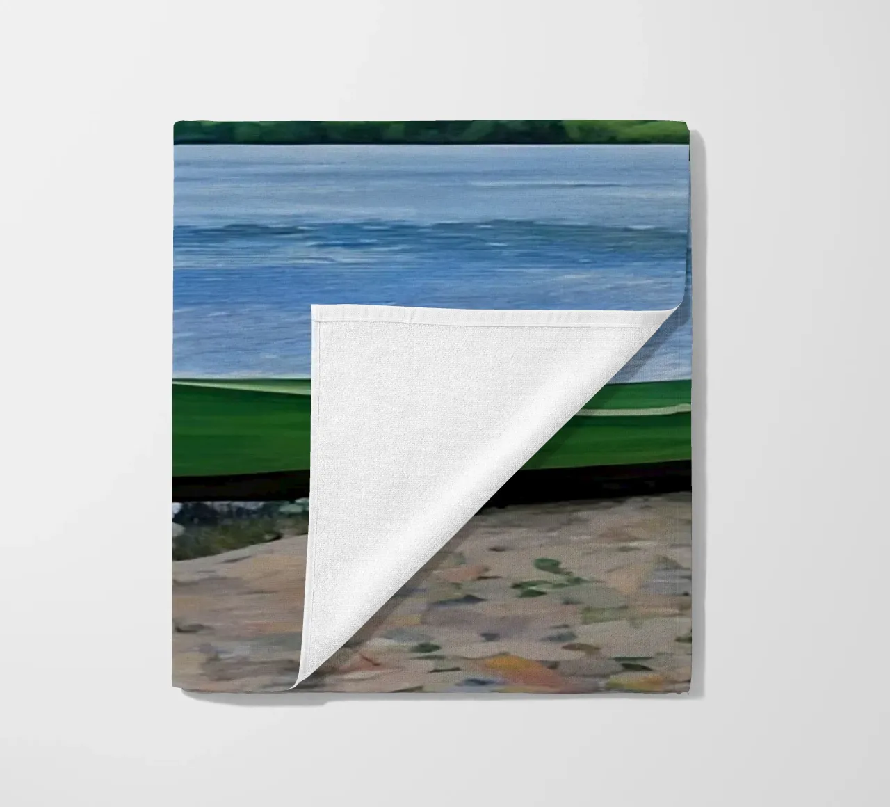 Fiume tranquillo con barca sul fiume Tago, Almourol, Portogallo telo mare da Hecate Pim Designs