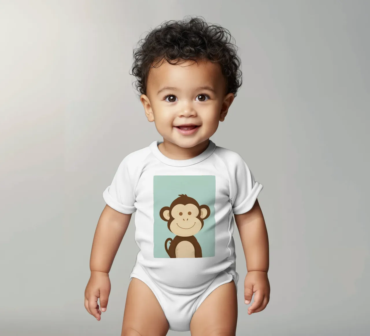 Scimmia felice body neonato maniche corte da DesignDoodle