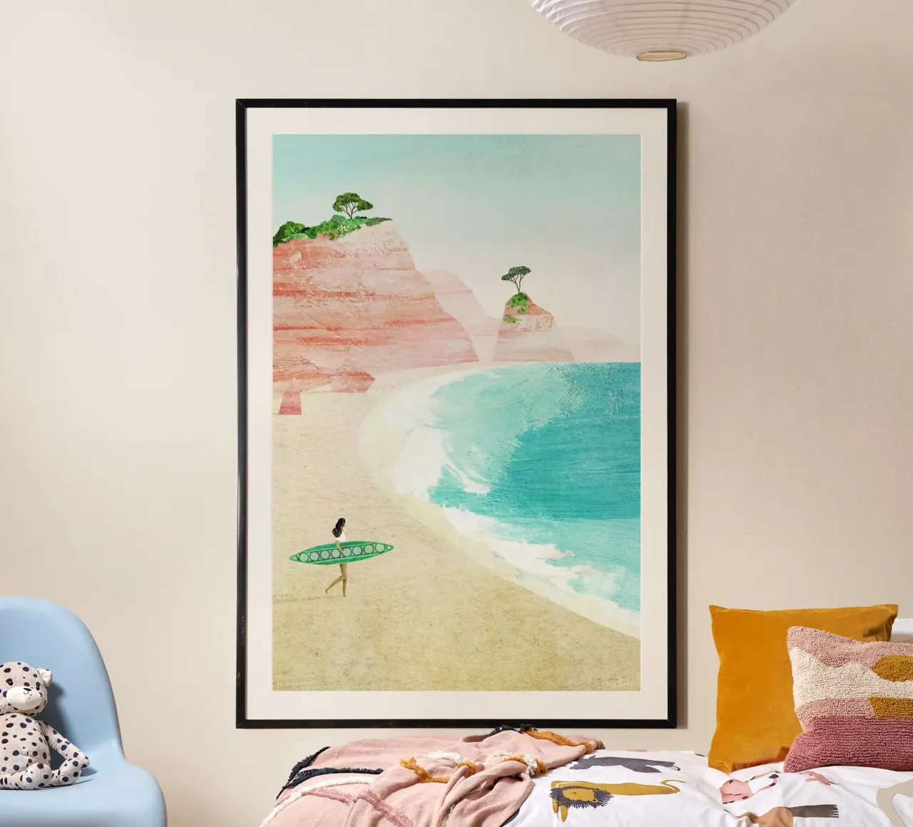 Surf Girl poster avec cadre en bois de Henry Rivers