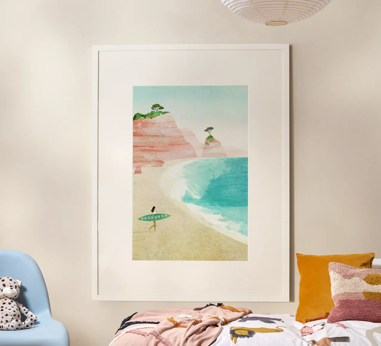 Surf Girl poster avec cadre en bois de Henry Rivers