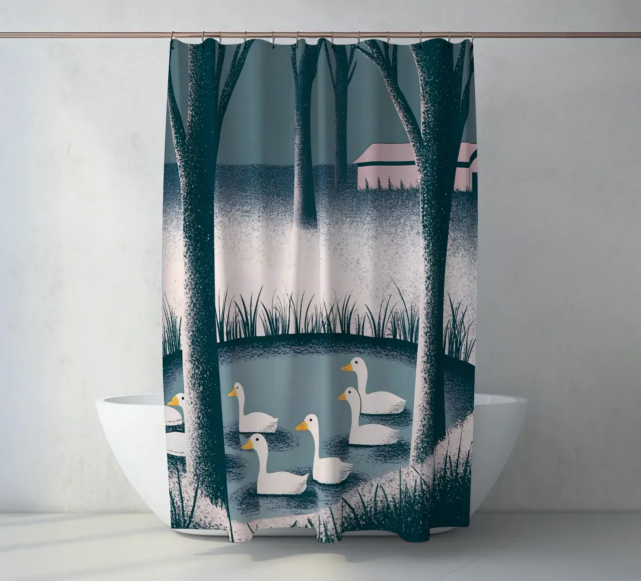 Duck Swim shower curtain by SOUL SHOP
