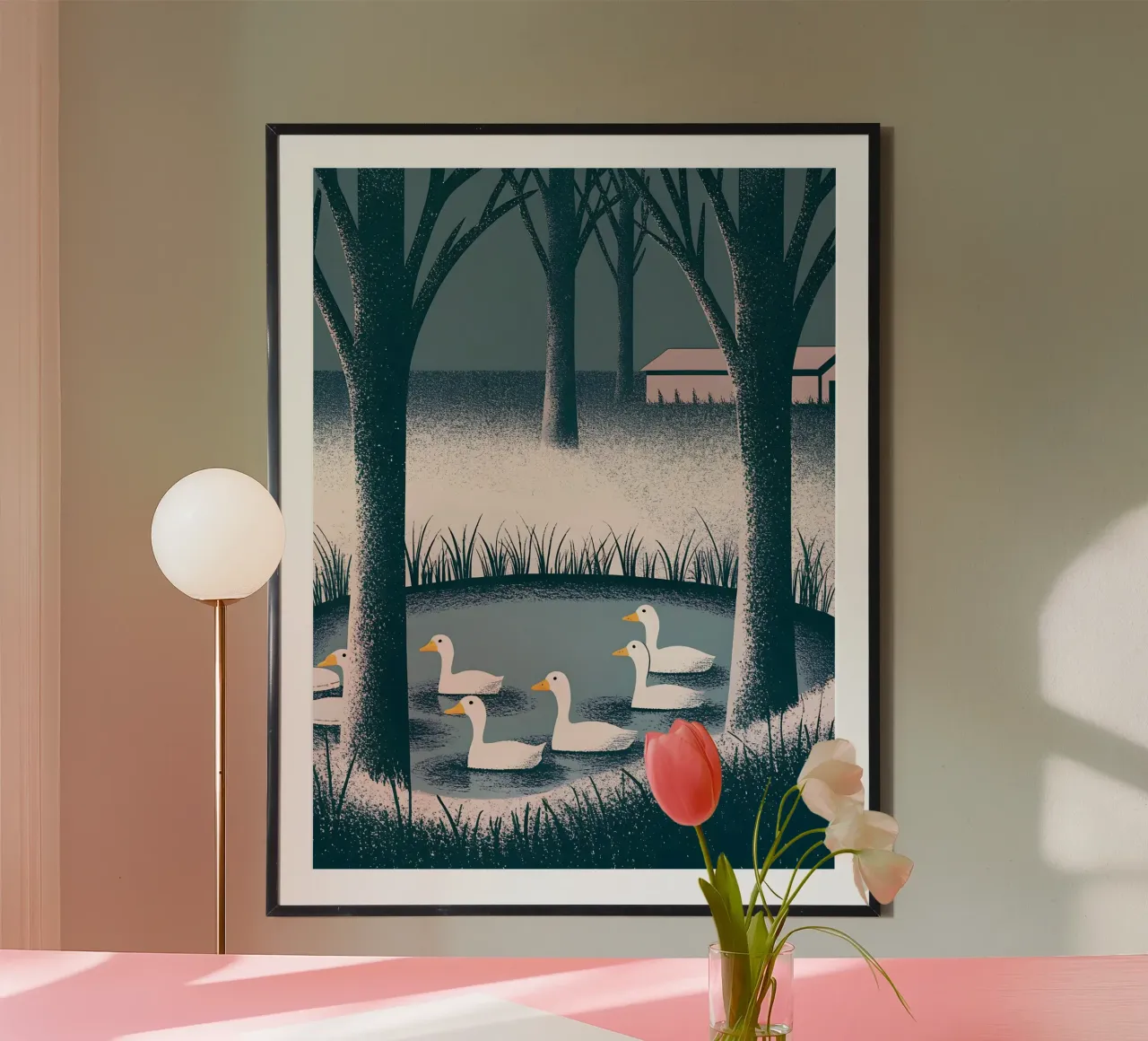 Nuotare con le anatre poster con telaio in alluminio da SOUL SHOP