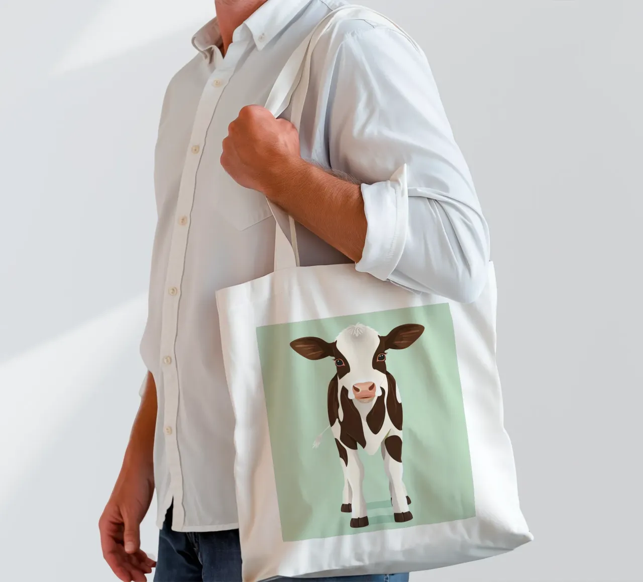 affascinante design di mucca con uno sguardo giocoso borsa in juta da DesignDoodle