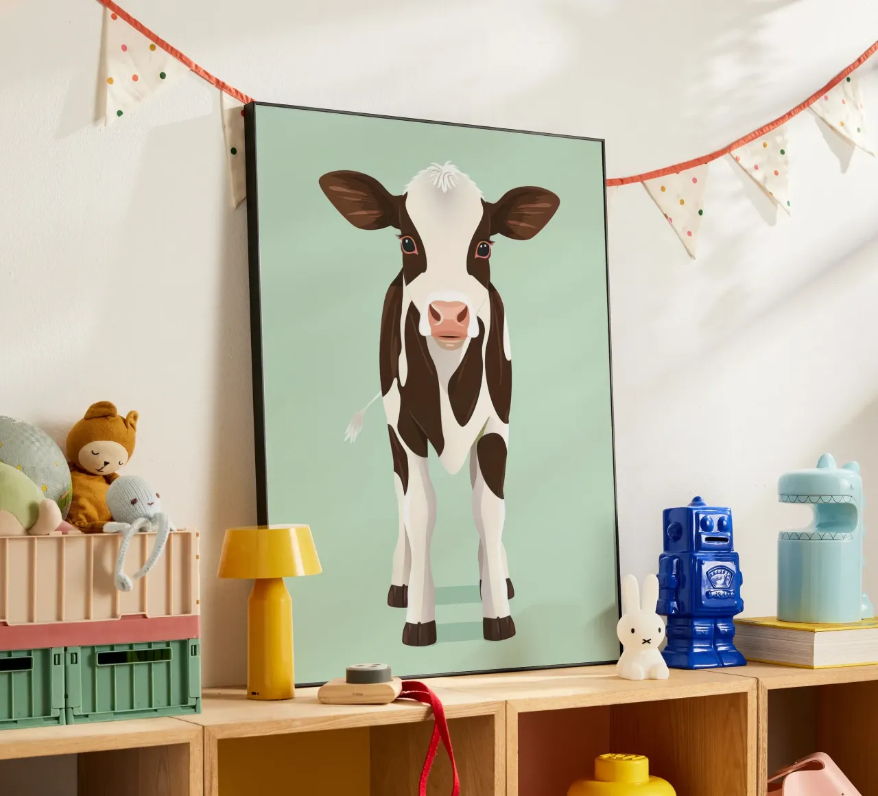 charming cow design with a playful gaze alu-dibond by DesignDoodle