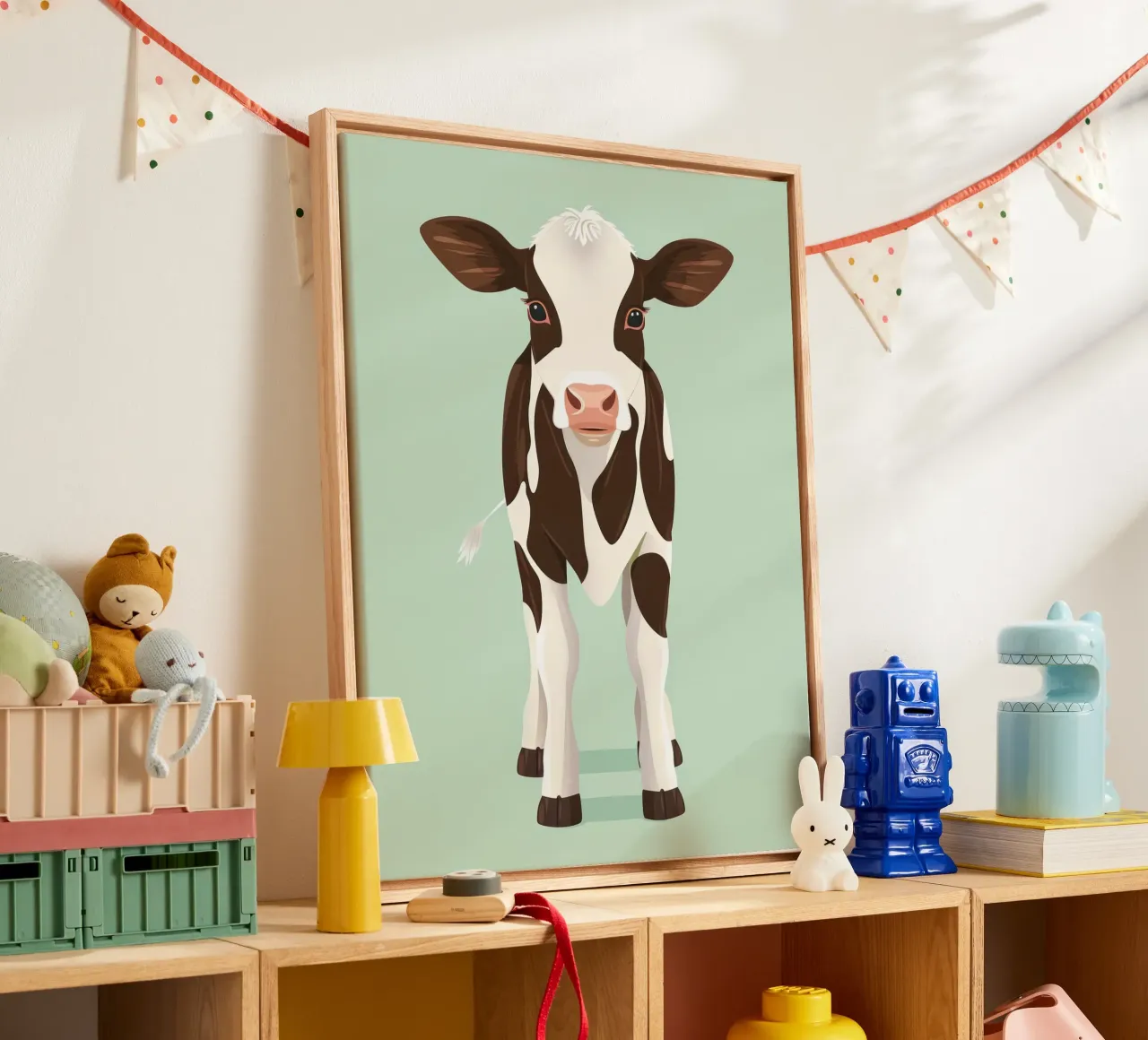 charming cow design with a playful gaze canvas by DesignDoodle