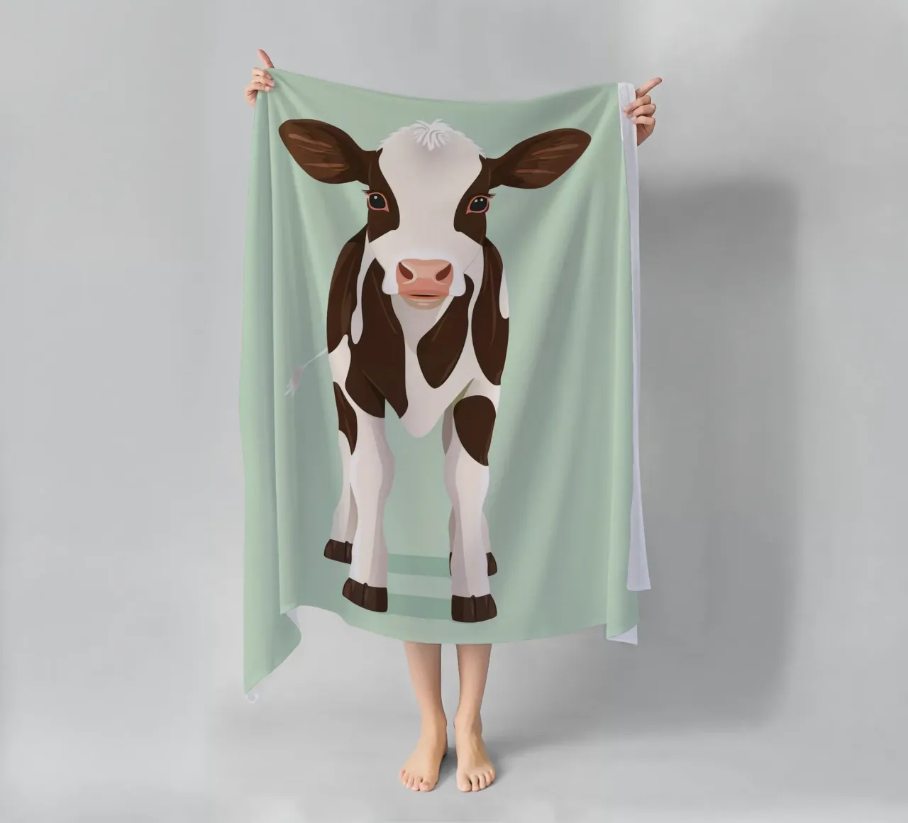 charming cow design with a playful gaze beach towel by DesignDoodle