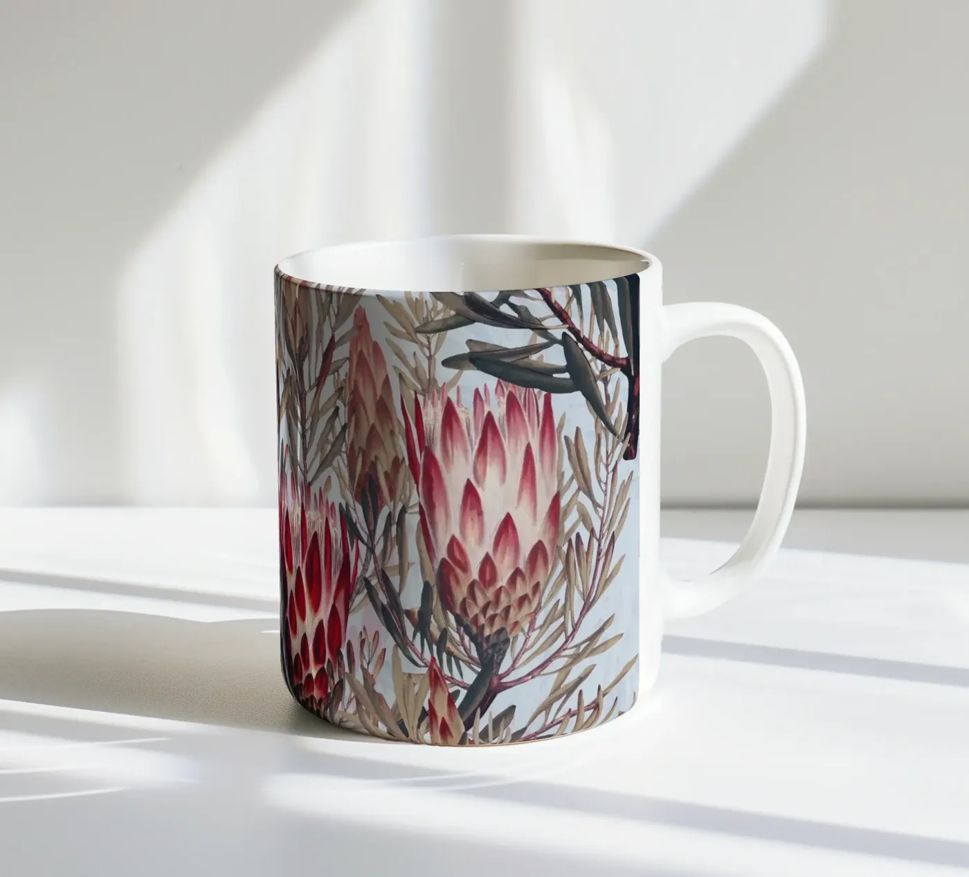 Protea Pattern II ceramic mug by burcukorkmazyurek