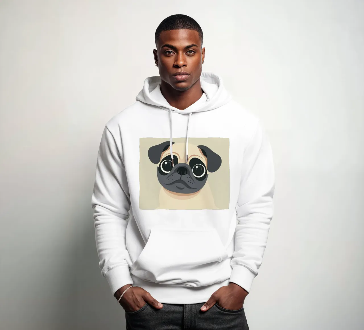 cute Playful Pug sitting hoodie by DesignDoodle
