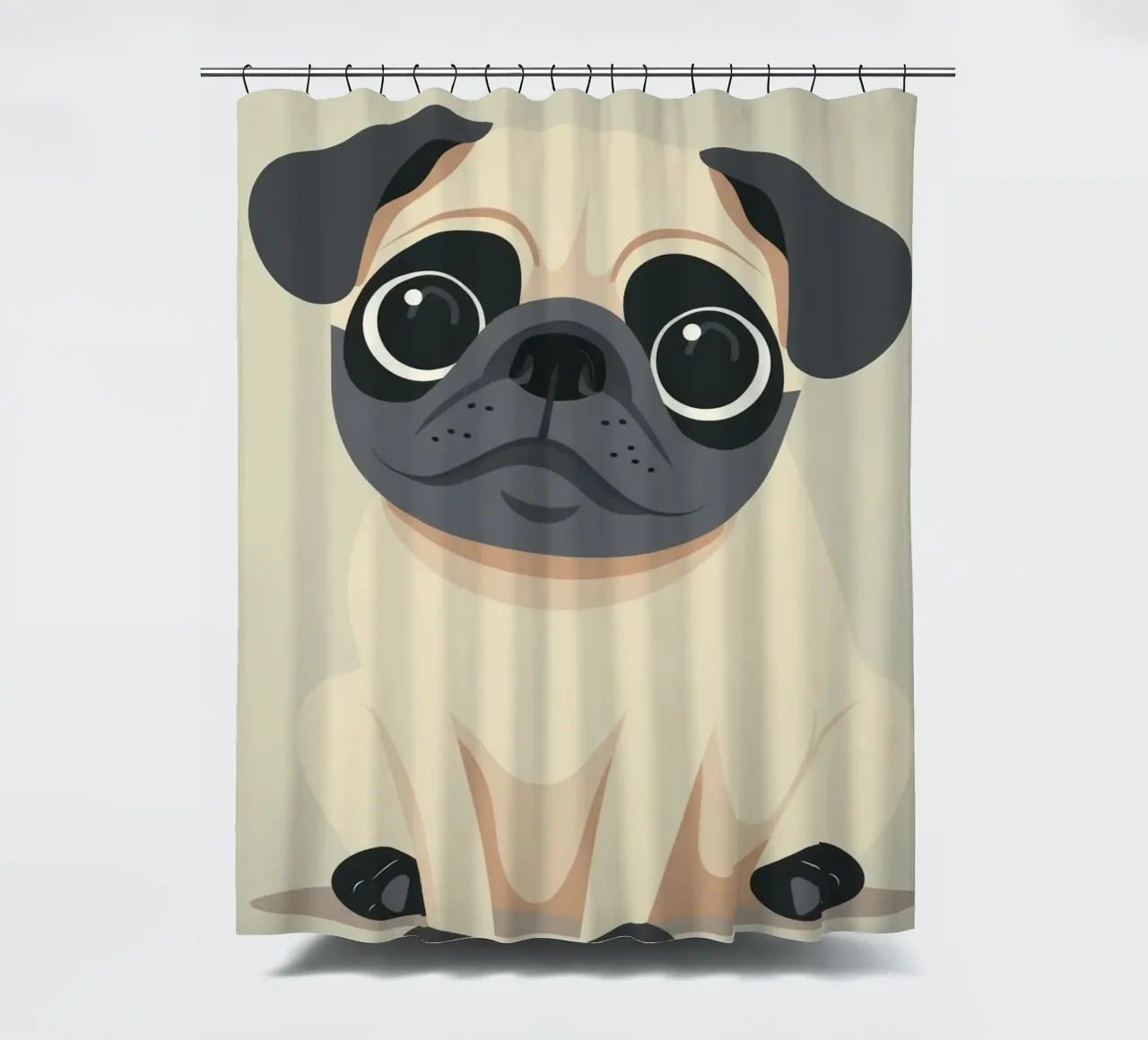 süßer verspielter Mops sitzend Duschvorhang von DesignDoodle
