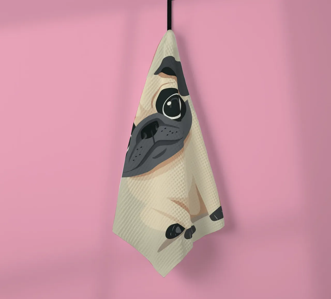 süßer verspielter Mops sitzend Geschirrtuch von DesignDoodle