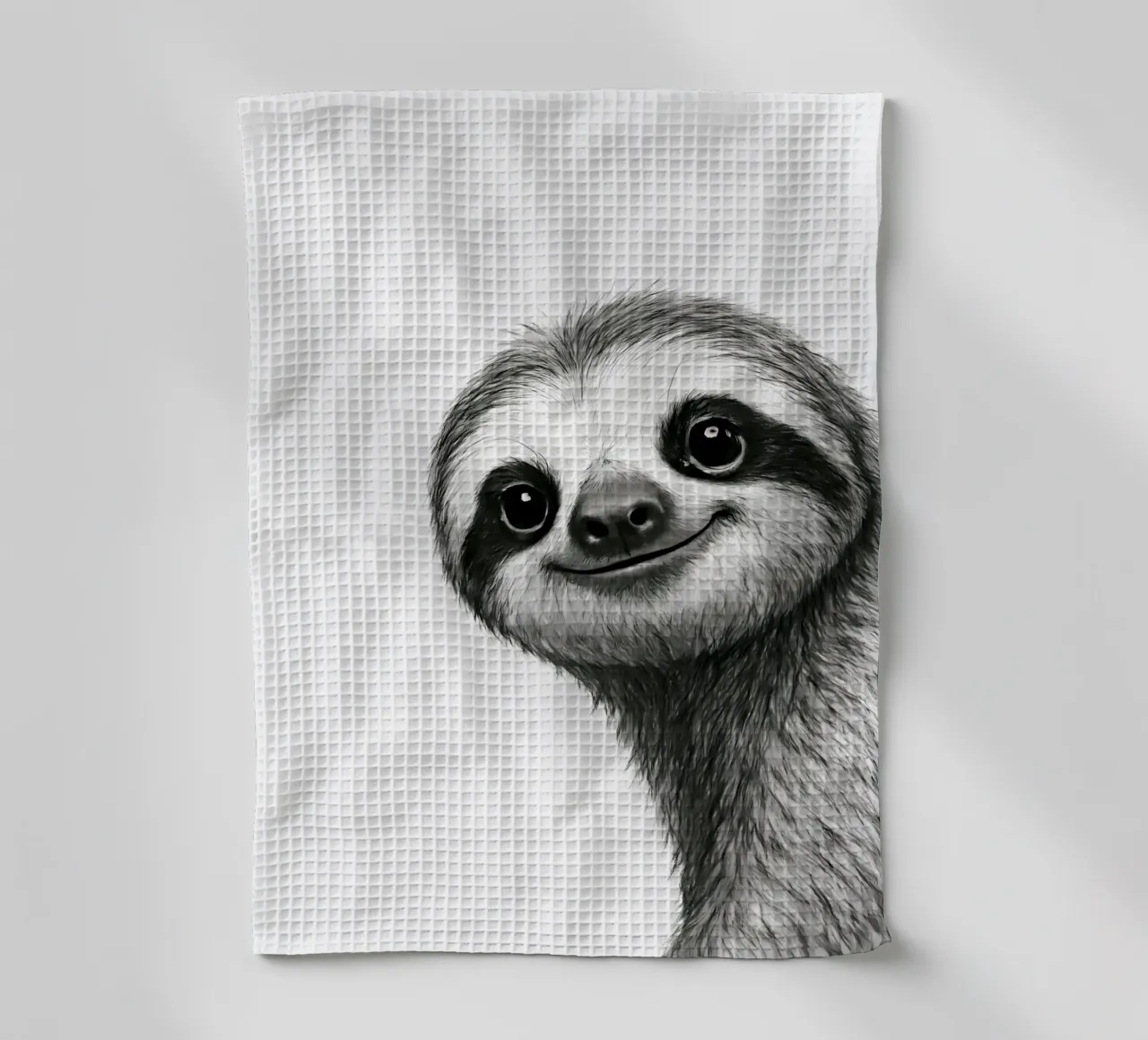 Smiling Sloth Sketch – Adorable Jungle Friend tea towel by flufftee