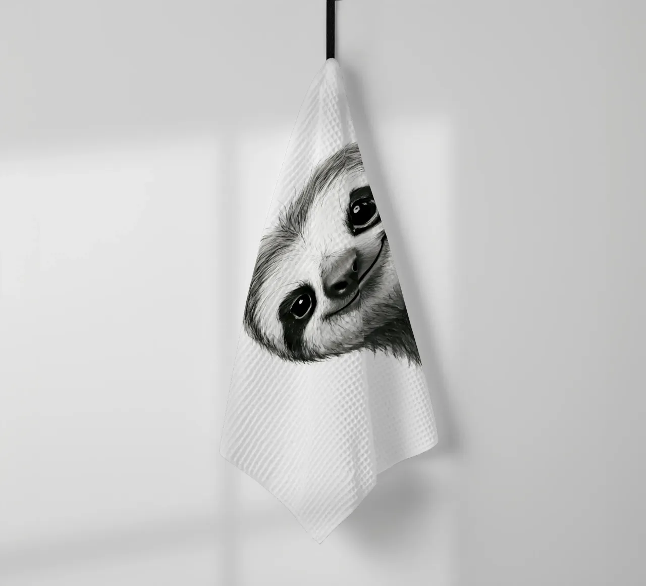 Smiling Sloth Sketch – Adorable Jungle Friend tea towel by flufftee