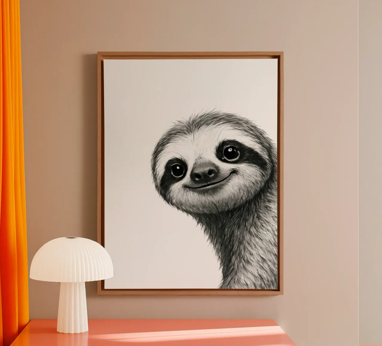 Smiling Sloth Sketch – Adorable Jungle Friend canvas with Floater frame by flufftee