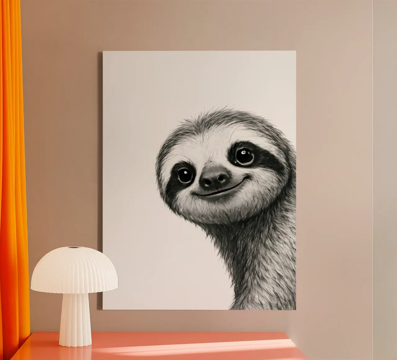 Smiling Sloth Sketch – Adorable Jungle Friend canvas with Floater frame by flufftee