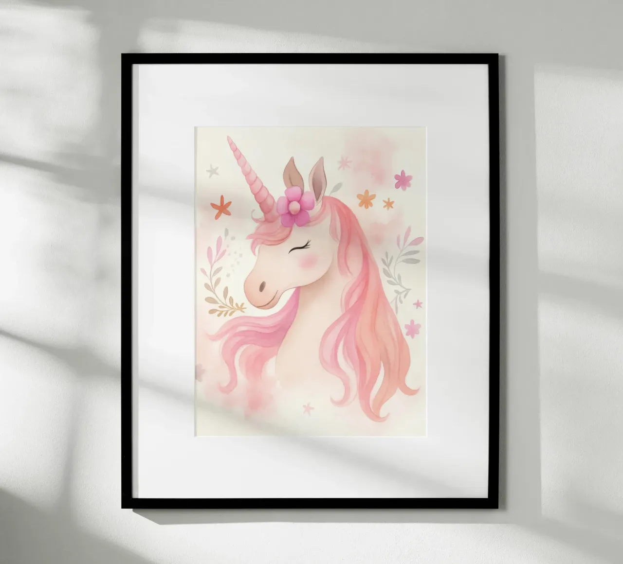 Magisches Einhorn Prinzessin in rosa Pastell Fantasy Tier Kunst Poster mit Kunststoffrahmen von Gentle Echoes Art