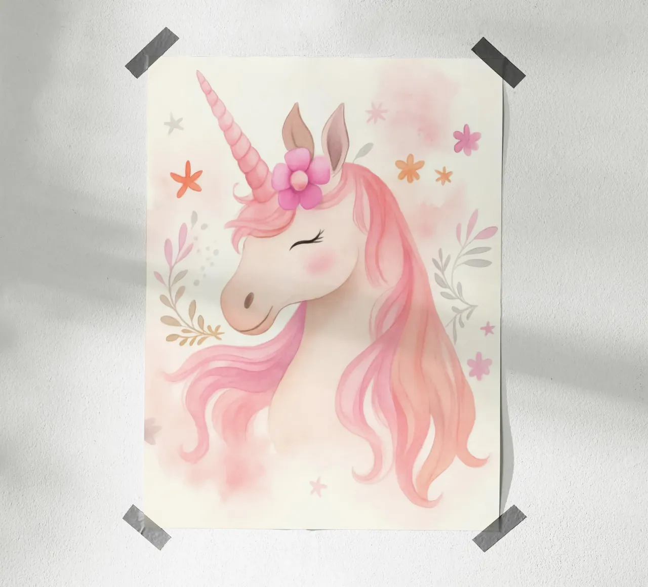 Magisches Einhorn Prinzessin in rosa Pastell Fantasy Tier Kunst Poster mit Kunststoffrahmen von Gentle Echoes Art