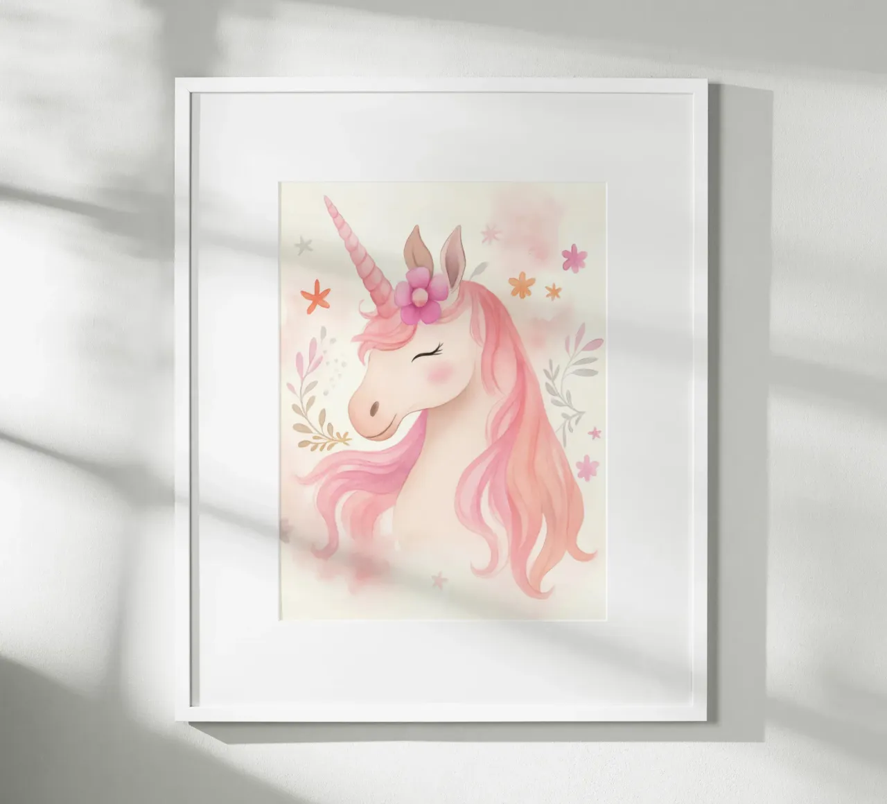 Magisches Einhorn Prinzessin in rosa Pastell Fantasy Tier Kunst Poster mit Kunststoffrahmen von Gentle Echoes Art