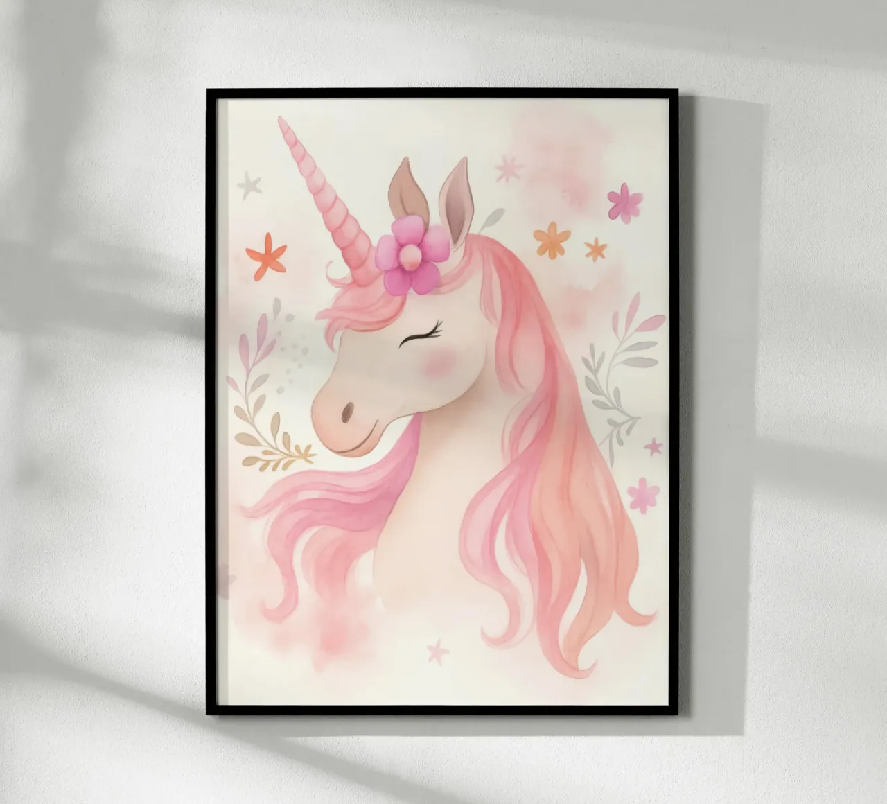 Magisches Einhorn Prinzessin in rosa Pastell Fantasy Tier Kunst Poster mit Kunststoffrahmen von Gentle Echoes Art