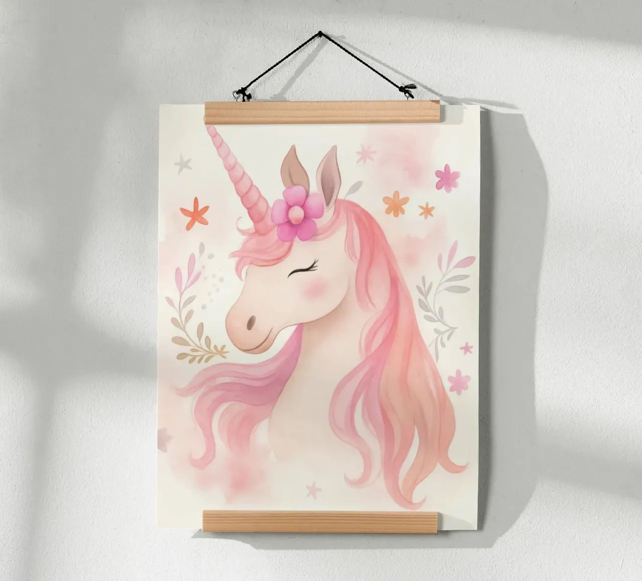 Magisches Einhorn Prinzessin in rosa Pastell Fantasy Tier Kunst Poster mit Kunststoffrahmen von Gentle Echoes Art