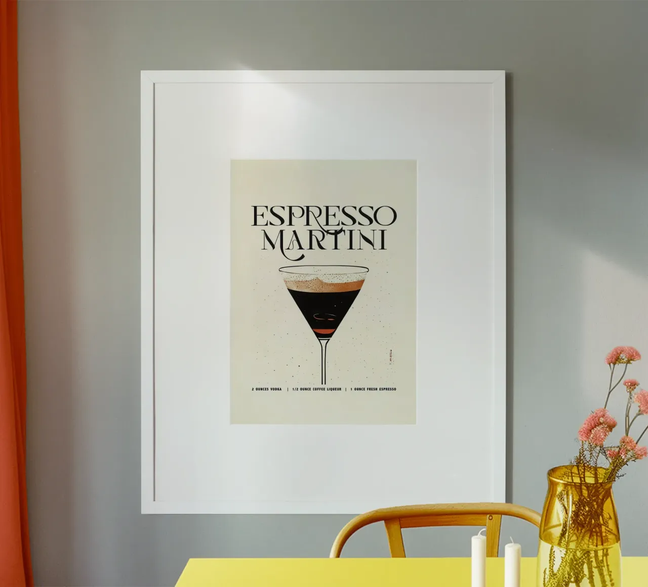 martini cocktail espresso poster avec cadre en bois de John C Labut