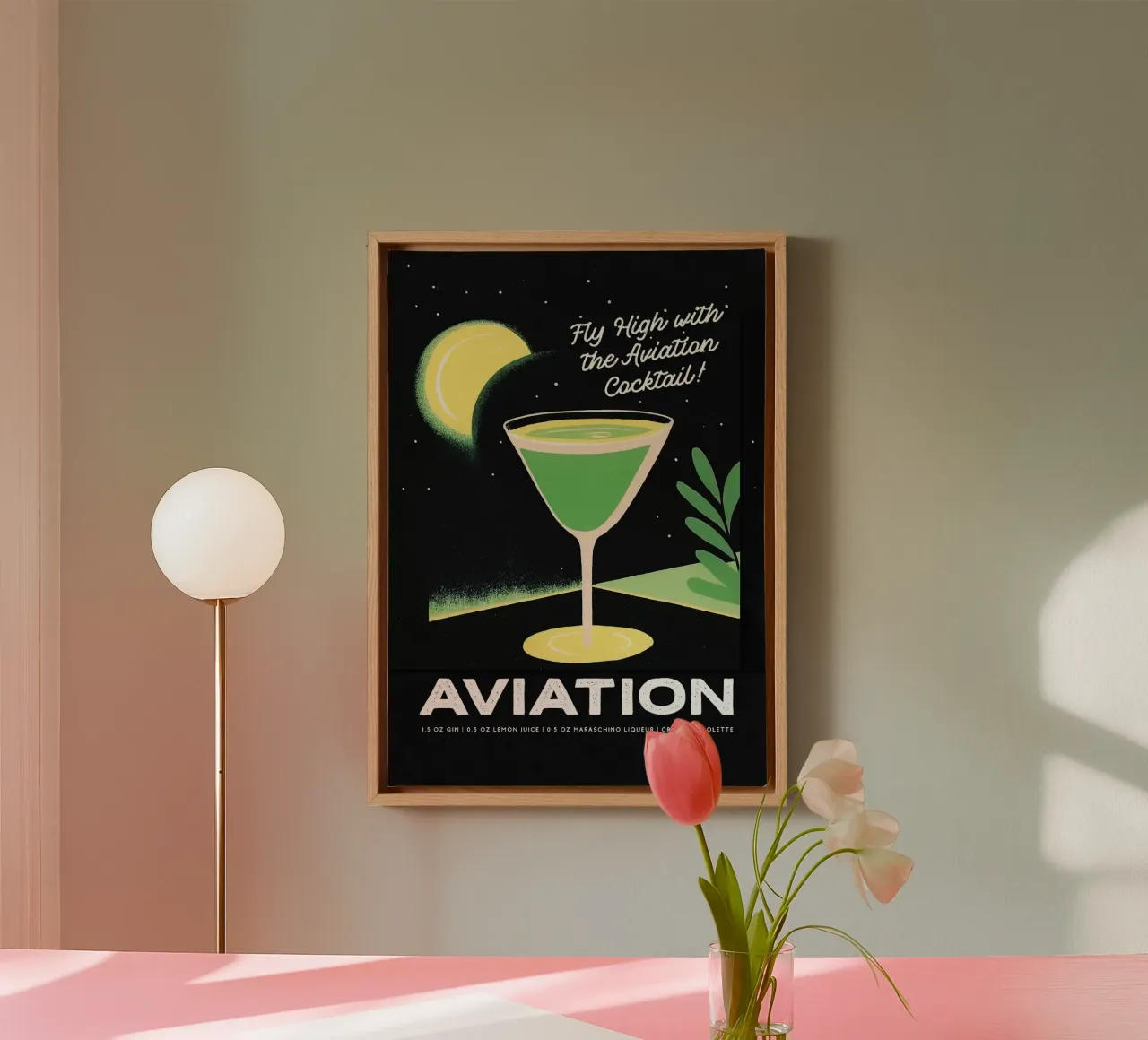 cocktail moon lemon canvas with Floater frame by John C Labut