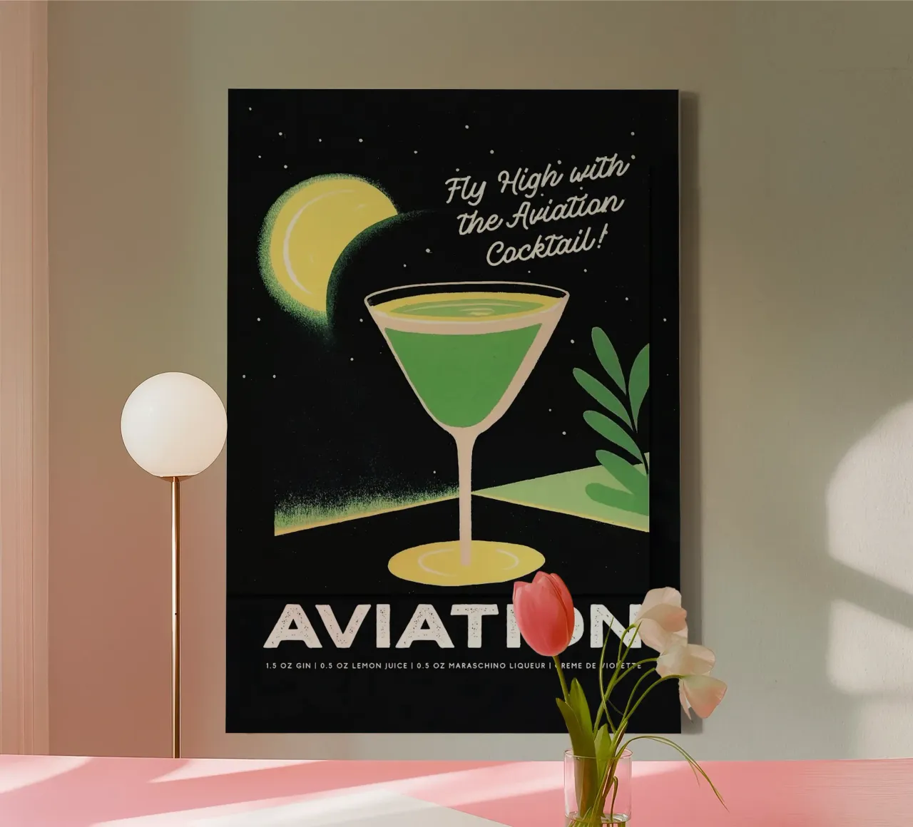cocktail moon lemon canvas with Floater frame by John C Labut