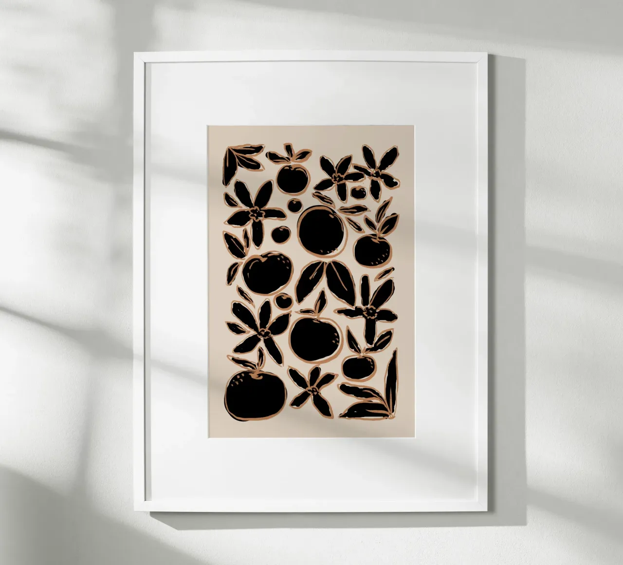 Agrumi e fiori neri astratti su beige poster da Melloi Art Print