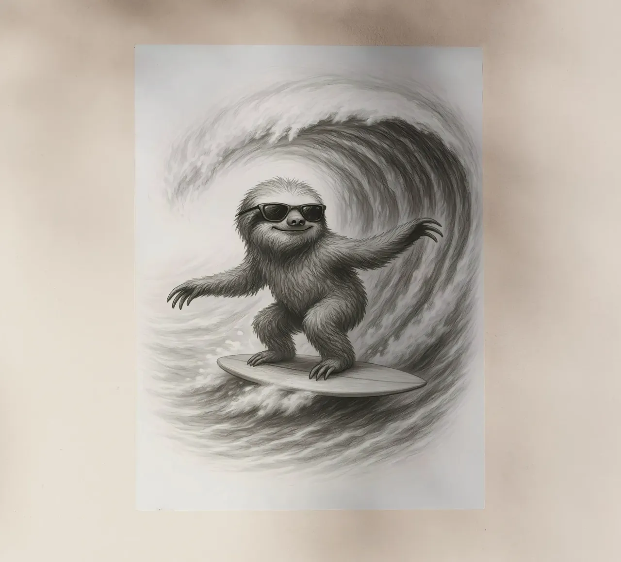 Surfing Sloth Riding Big Wave Sketch backlit film by flufftee