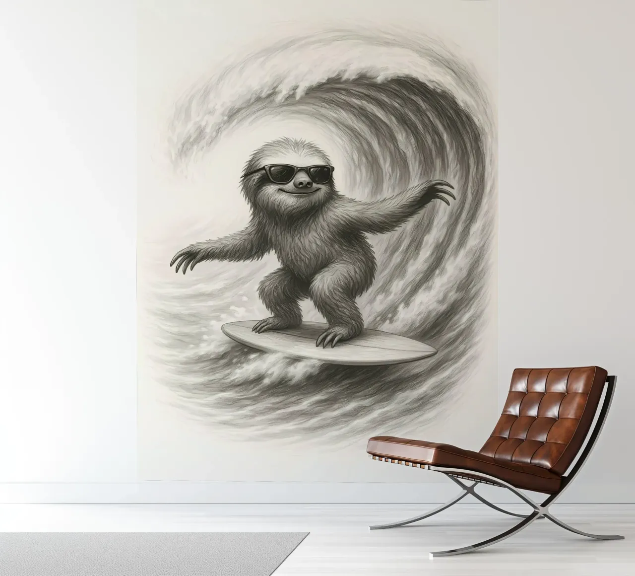 Surfing Sloth Riding Big Wave Sketch photo wallpaper by flufftee