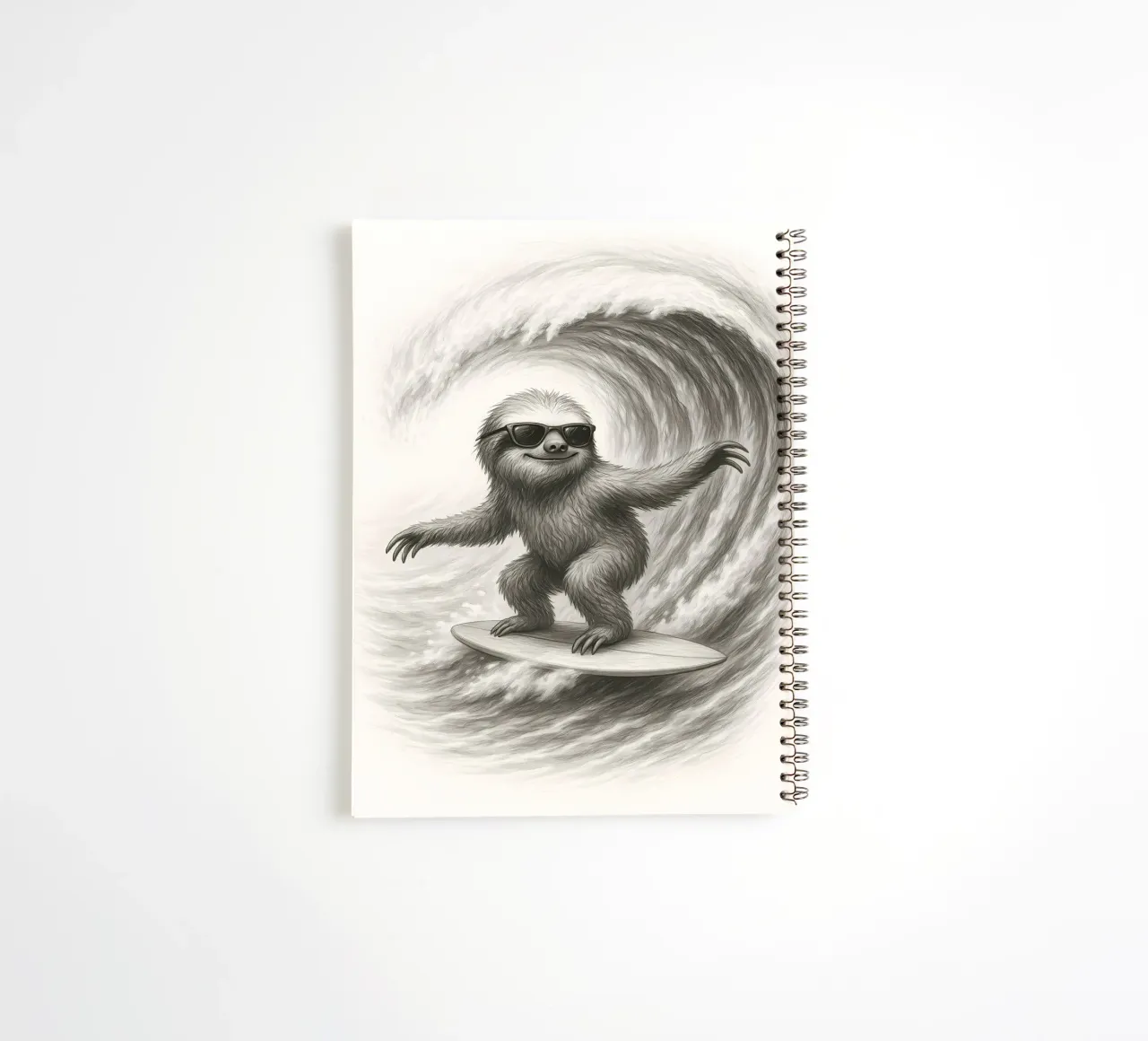 Surfing Sloth Riding Big Wave Sketch spiral notebook by flufftee