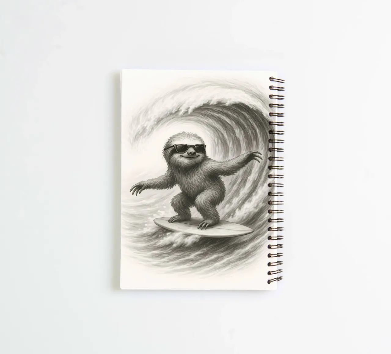 Surfing Sloth Riding Big Wave Sketch spiral notebook by flufftee