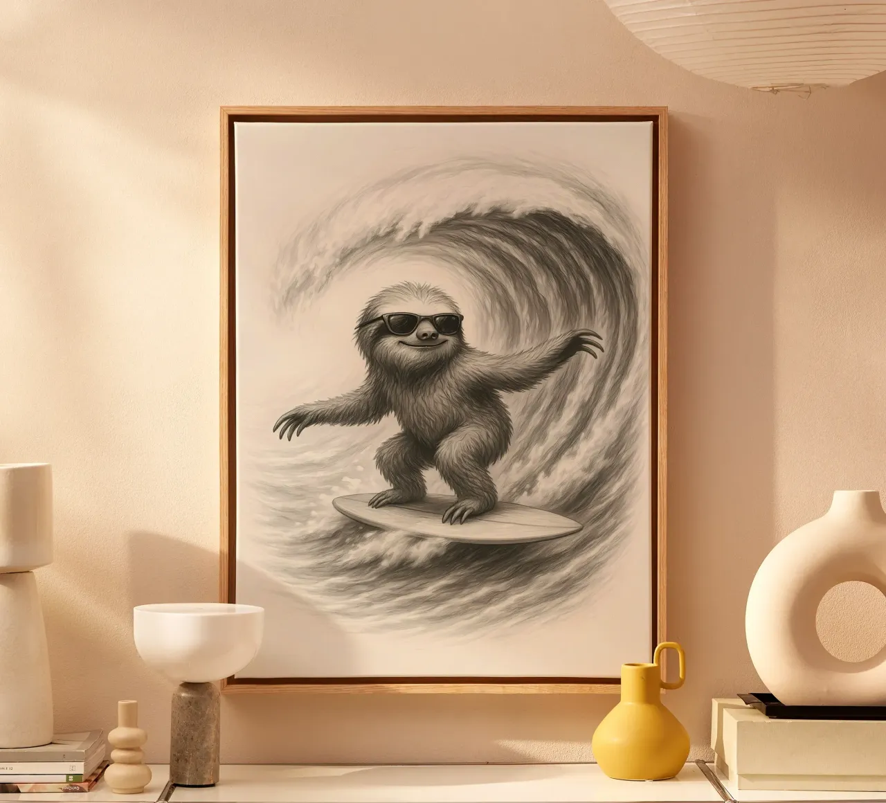 Surfing Sloth Riding Big Wave Sketch canvas by flufftee