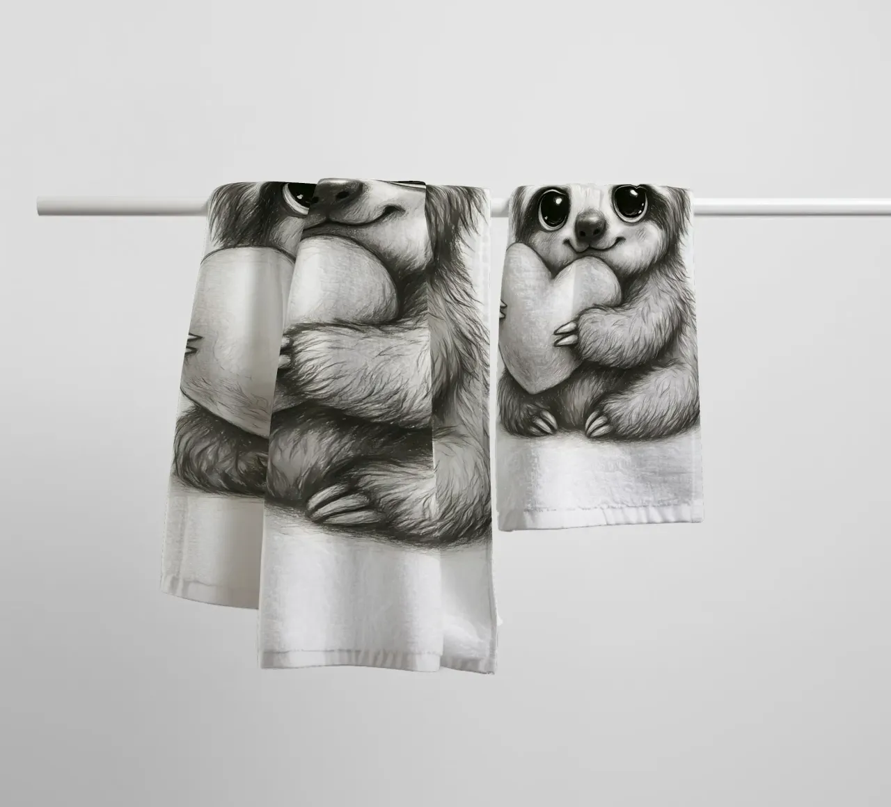 Adorable Baby Sloth Hugging Heart towel by flufftee
