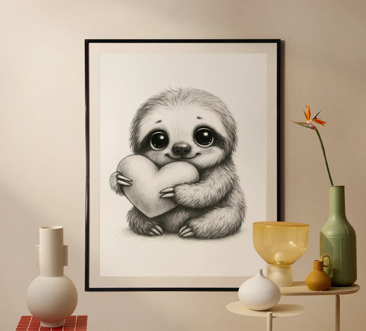 Bezauberndes Babyfaultier, das ein Herz umarmt Poster von flufftee