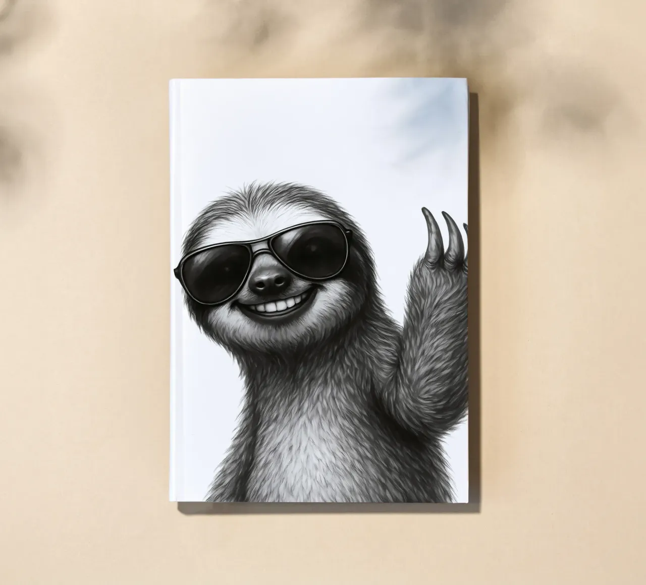 Lächelndes Faultier mit Sonnenbrille winkt Hallo Notizbuch von flufftee