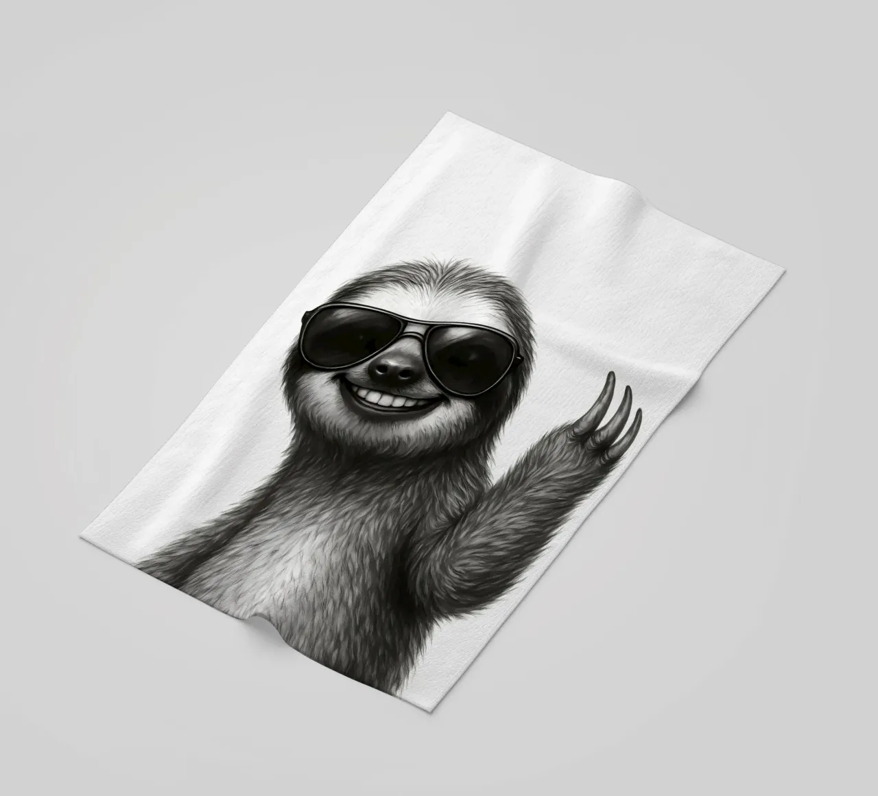 Smiling Sloth in Sunglasses Waves Hello beach towel by flufftee