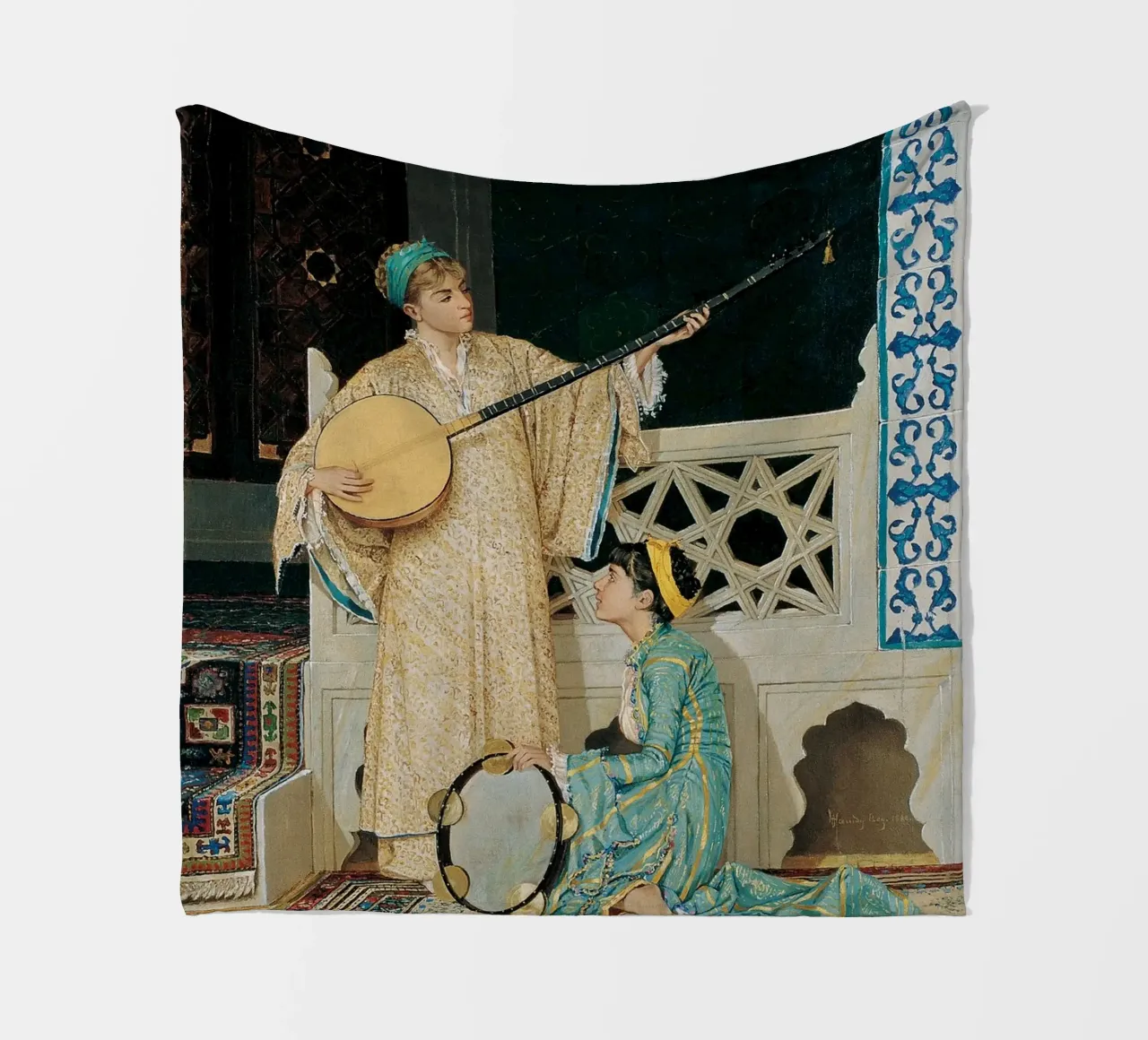 Due ragazze musiciste di Osman Hamdi Bey coperta in pile da Venus Art