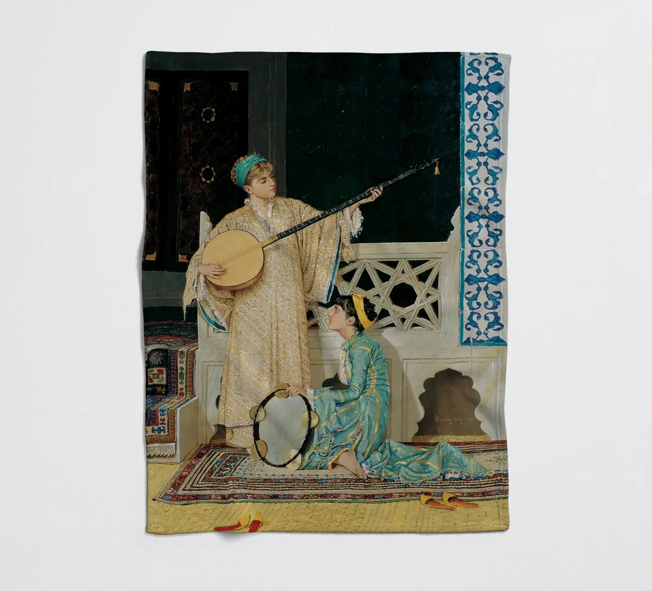 Due ragazze musiciste di Osman Hamdi Bey coperta in pile da Venus Art