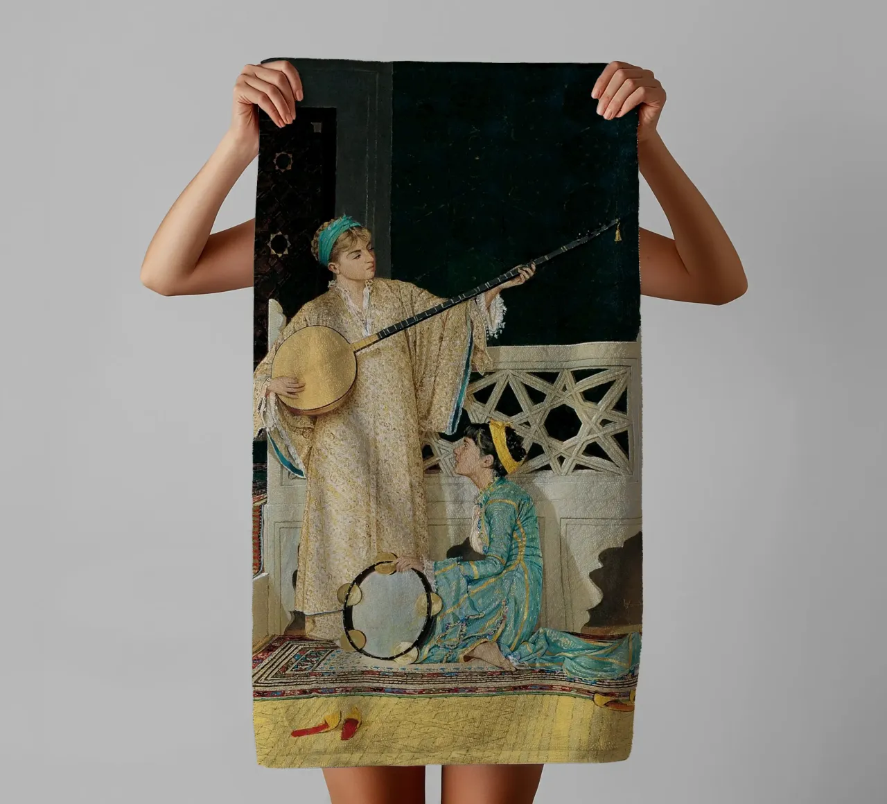 Two Musician Girls by Osman Hamdi Bey towel by Venus Art