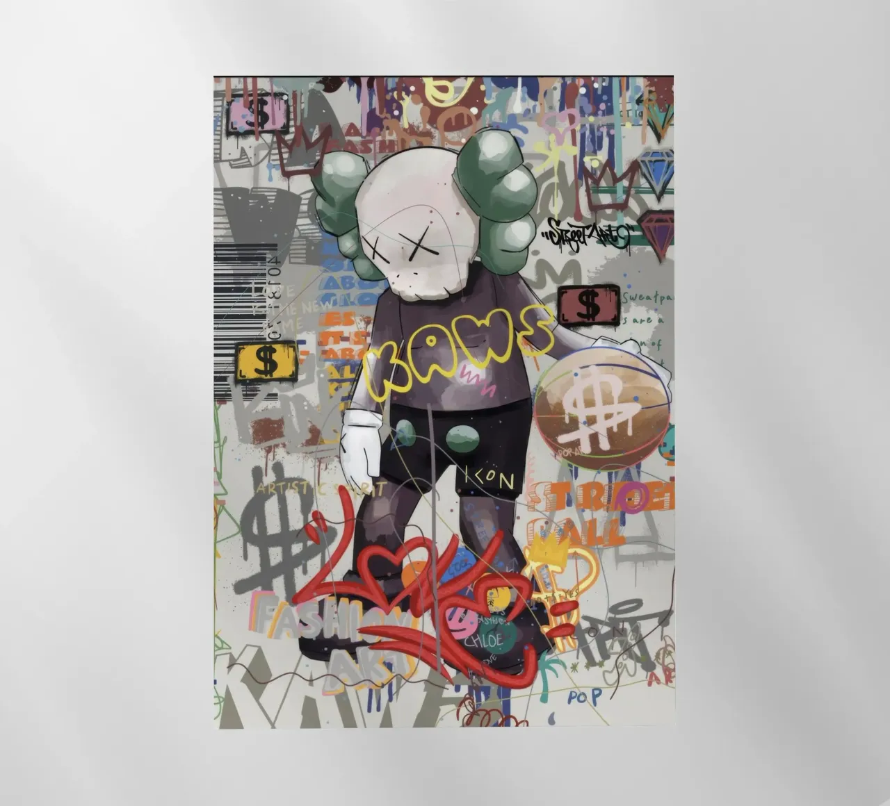 KAWS Character in Graffiti Art lámina retroiluminada de Nando Art