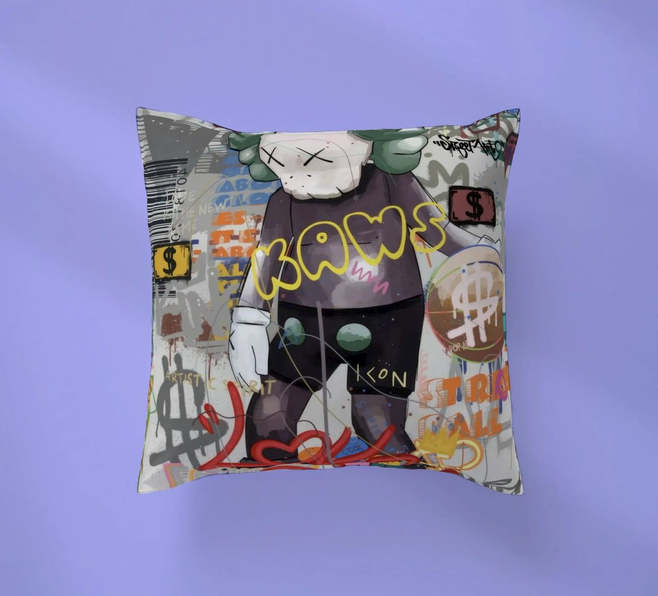 KAWS Character in Graffiti Art cuscino da Nando Art
