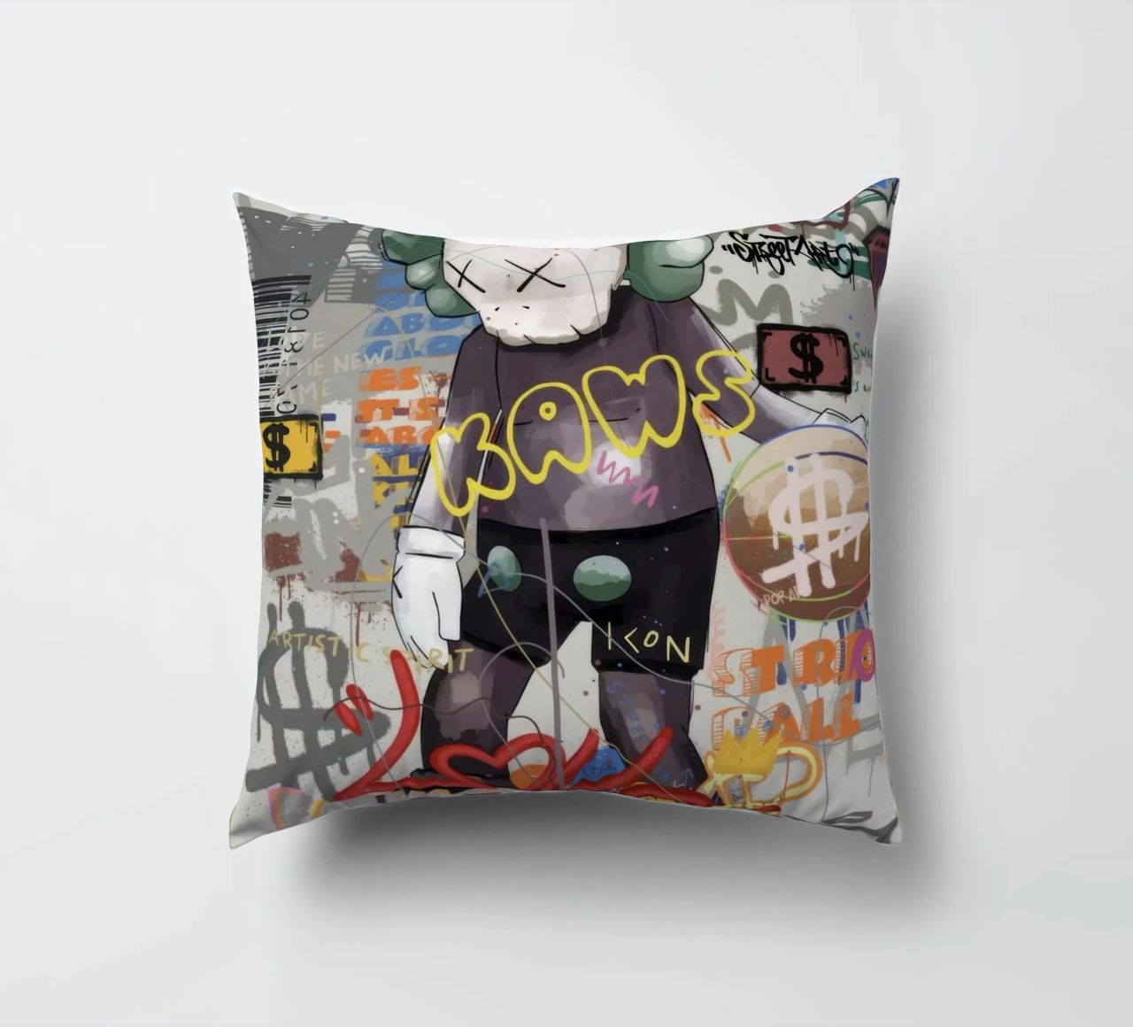 KAWS Character in Graffiti Art cuscino da Nando Art