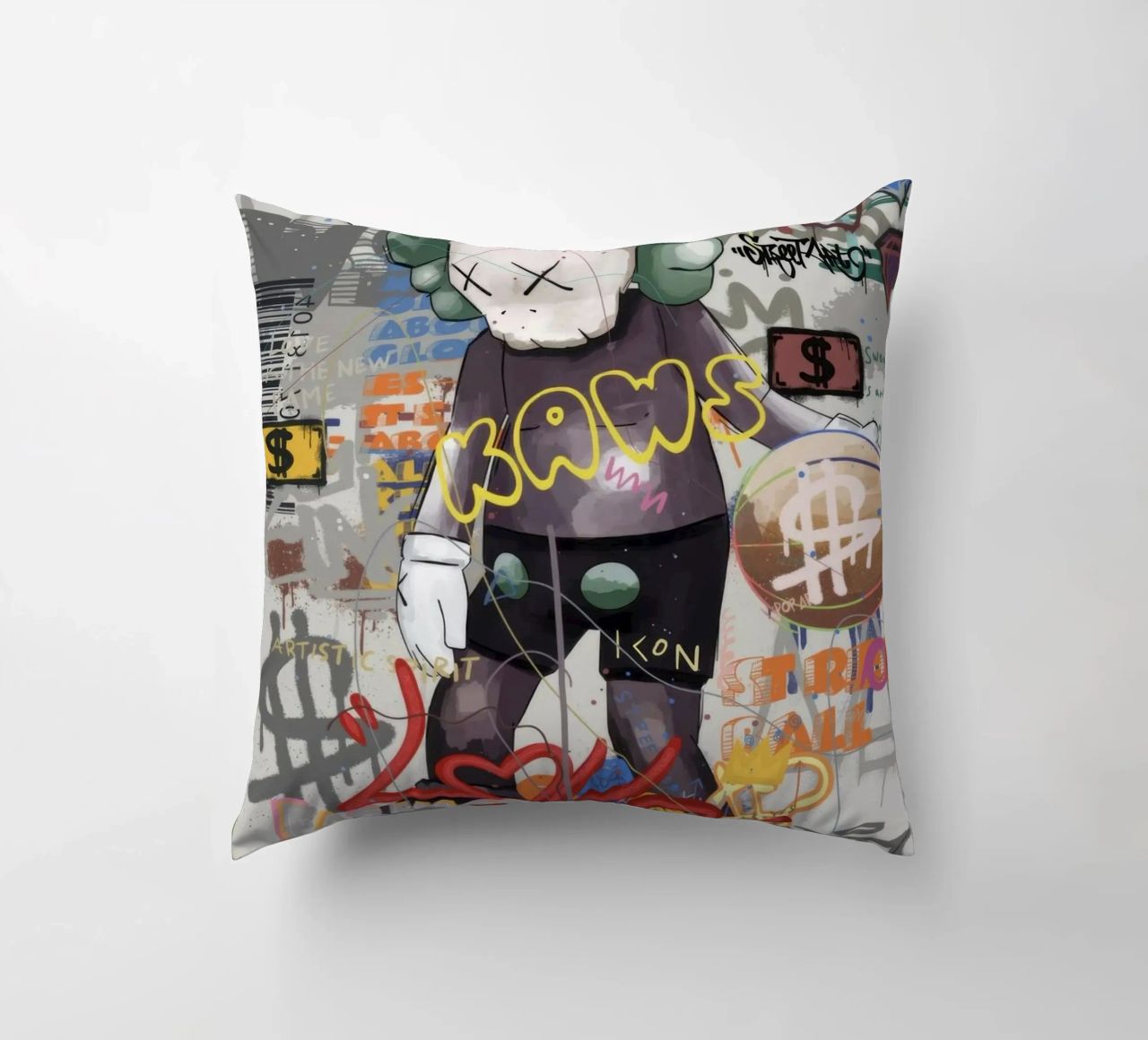 KAWS Character in Graffiti Art cuscino da Nando Art