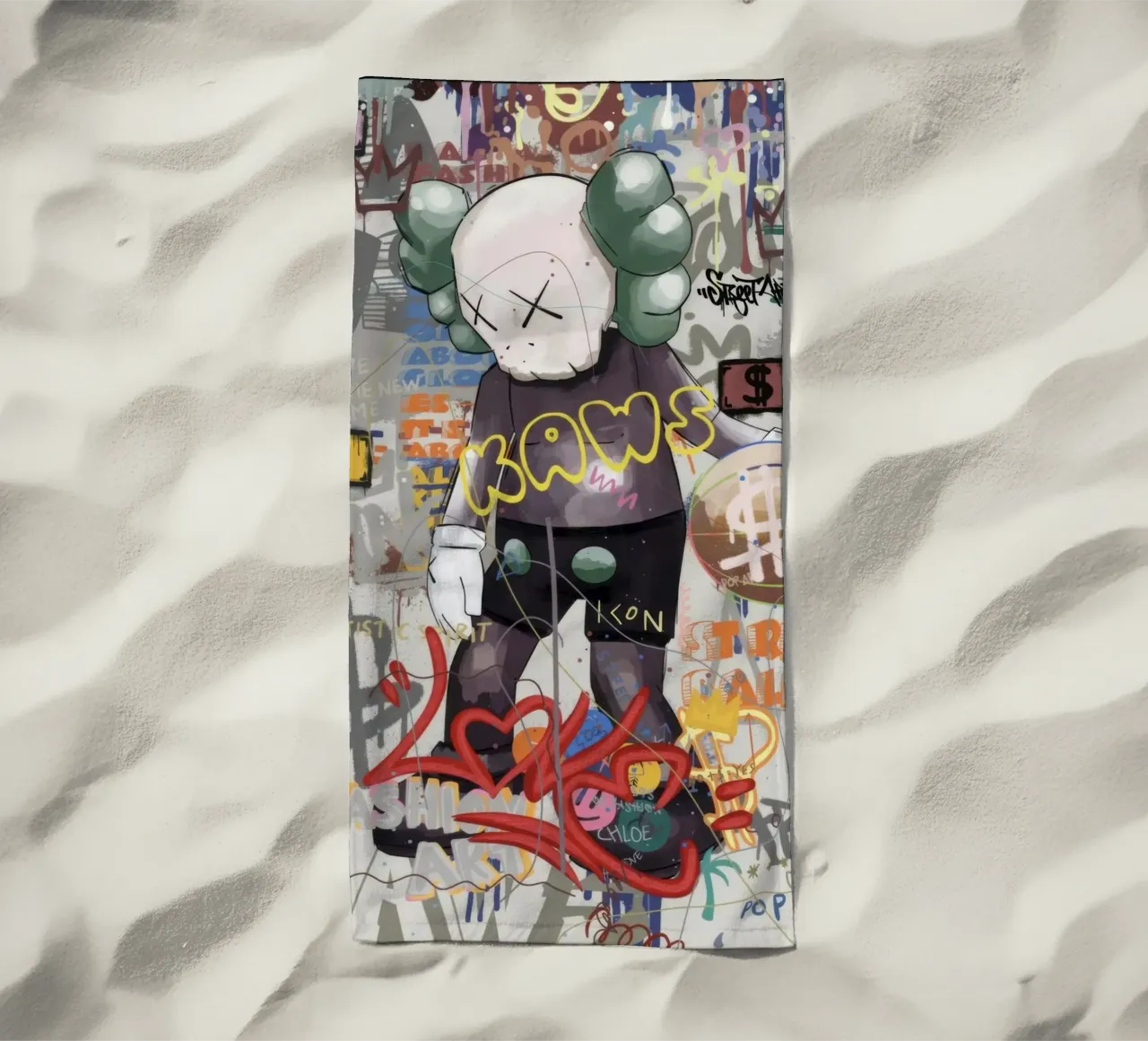 KAWS Character in Graffiti Art toalla de playa de Nando Art