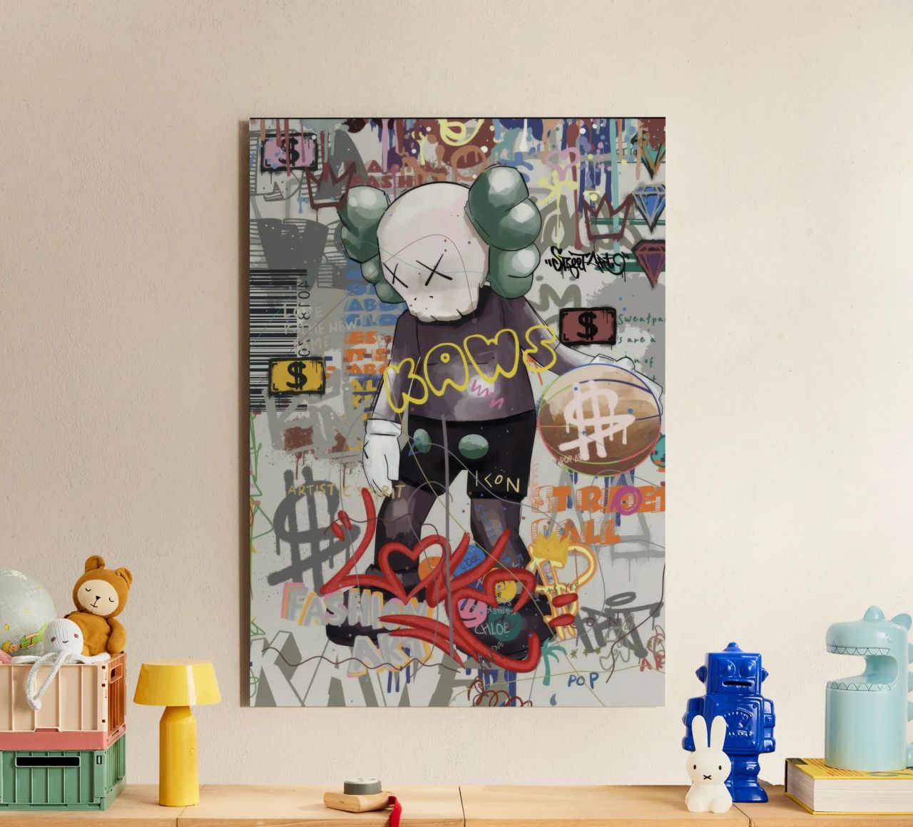 KAWS Character in Graffiti Art alluminio dibond da Nando Art