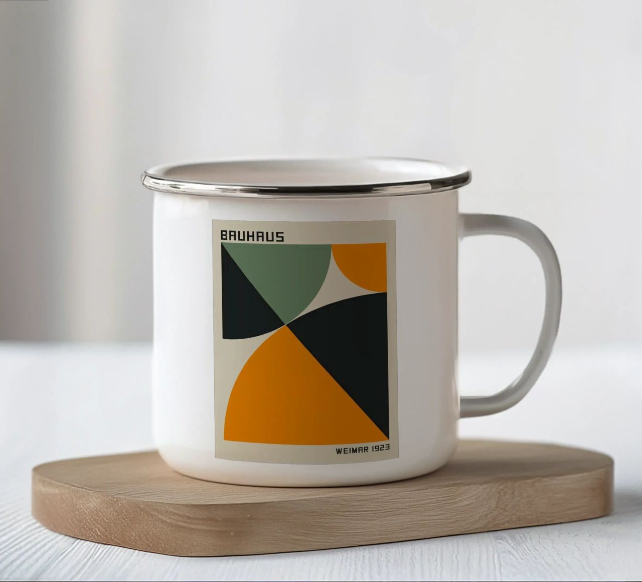 tipografia forme geometriche triangoli cerchi tazza in smalto da Bacsic design