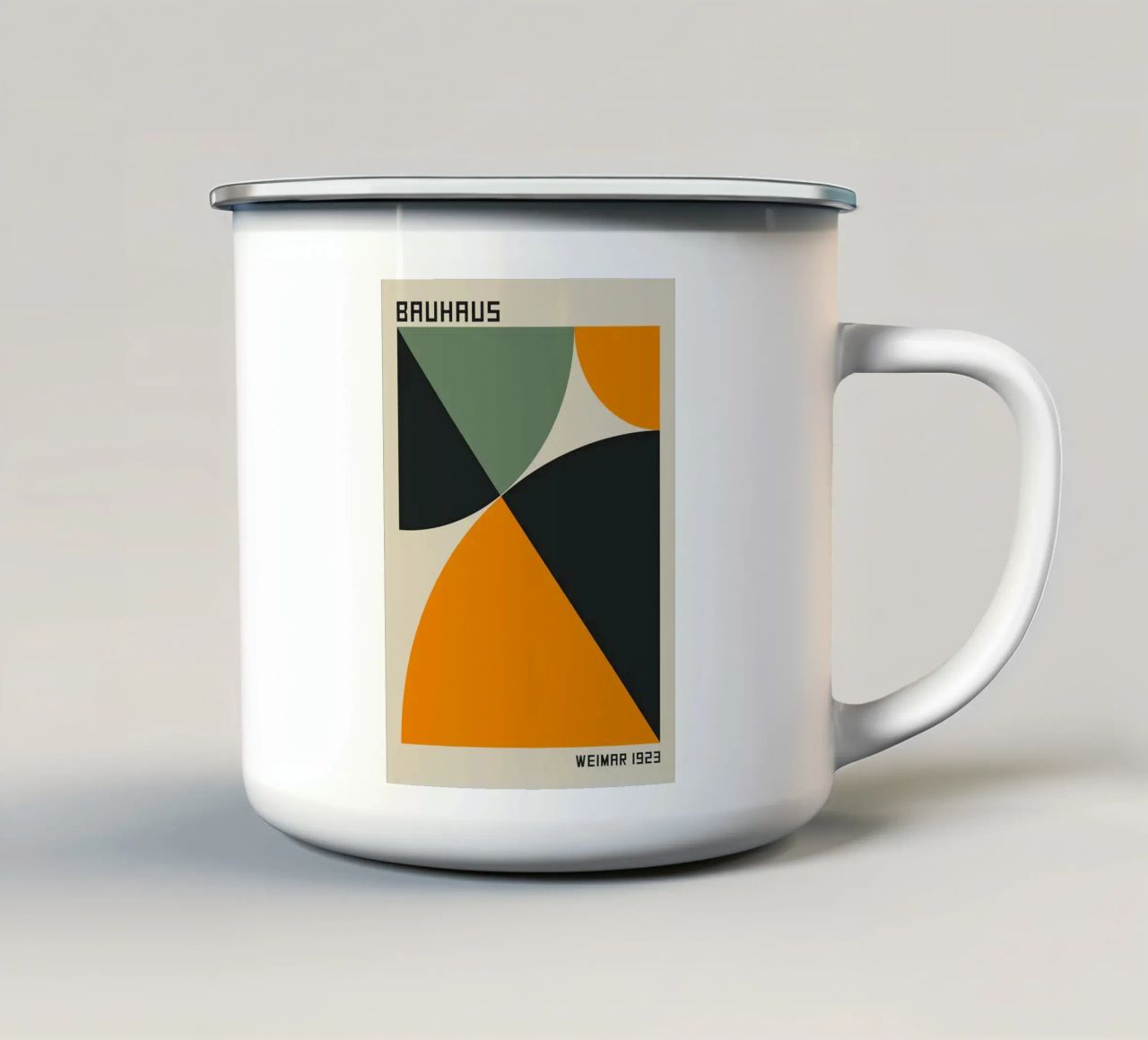 tipografia forme geometriche triangoli cerchi tazza in smalto da Bacsic design