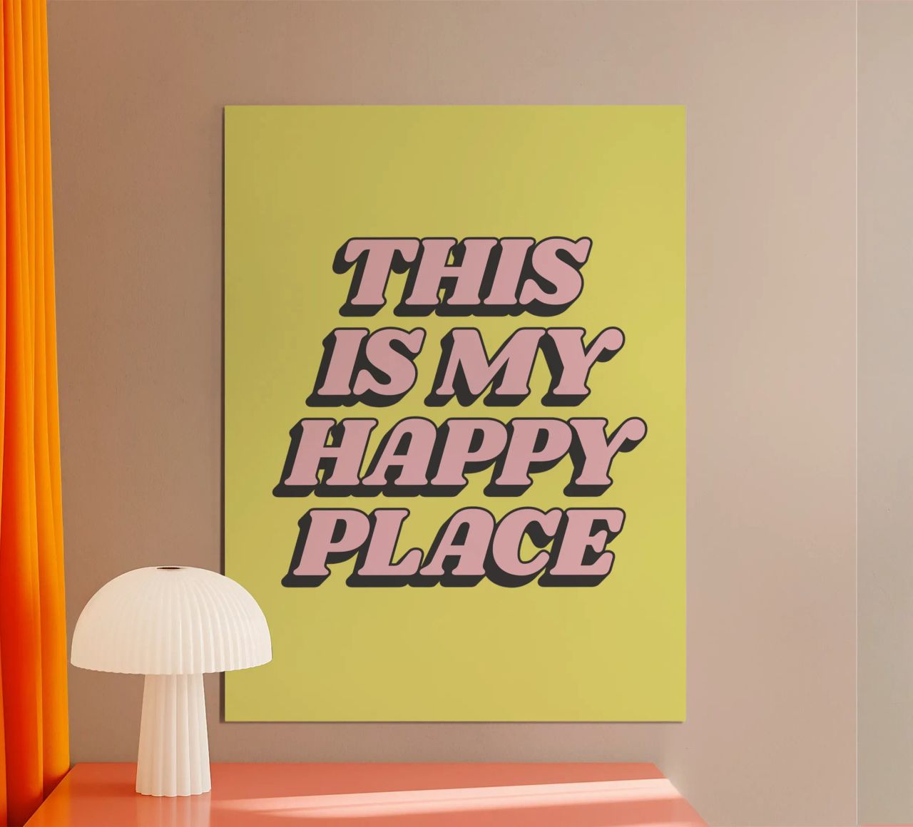 This is My Happy Place Retro Pink Yellow Typography Print hahnemühle de THE MOTIVATED TYPE
